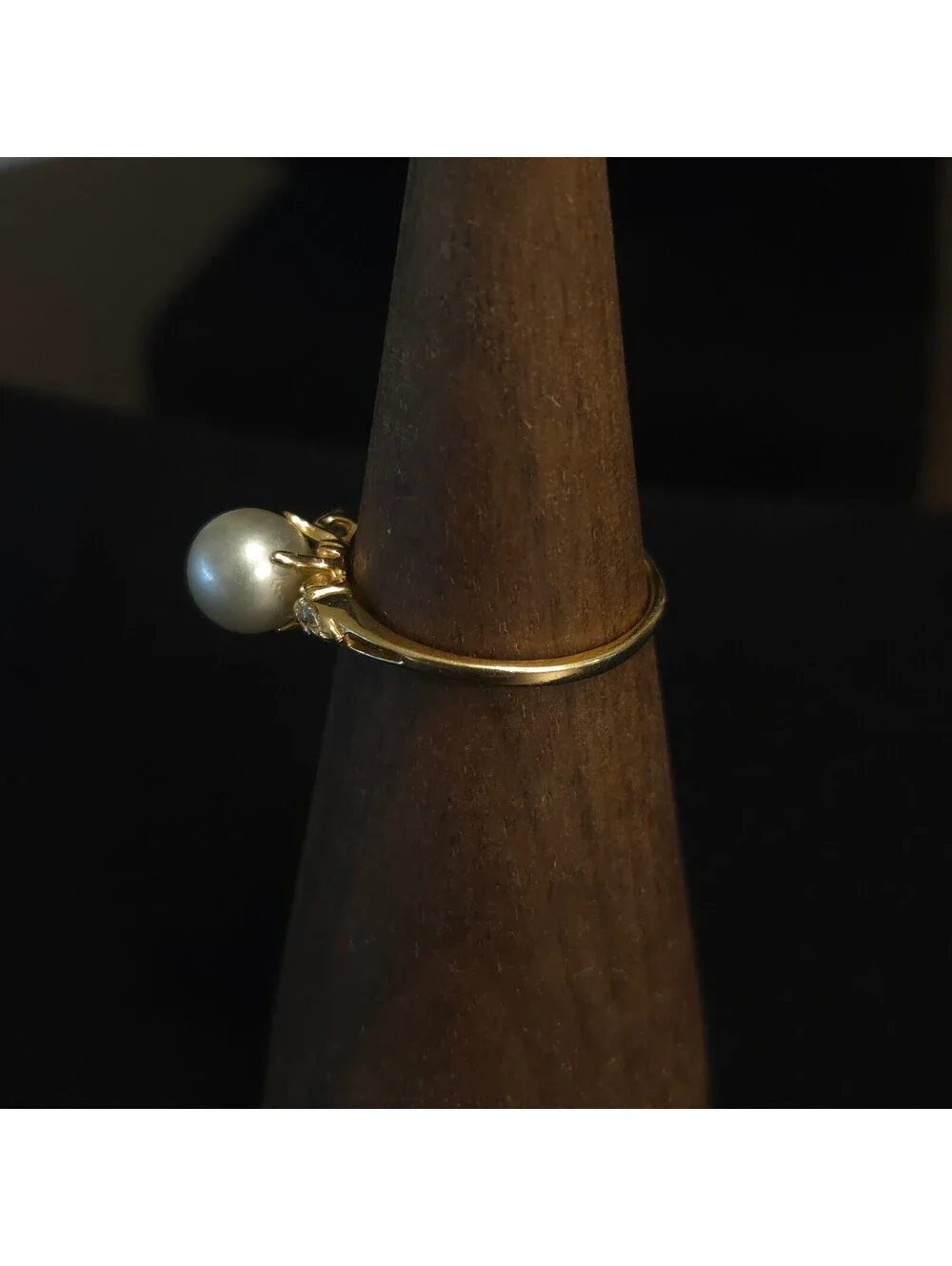 Vintage Size 7 10K Gold 6mm Pearl and CZ Ring